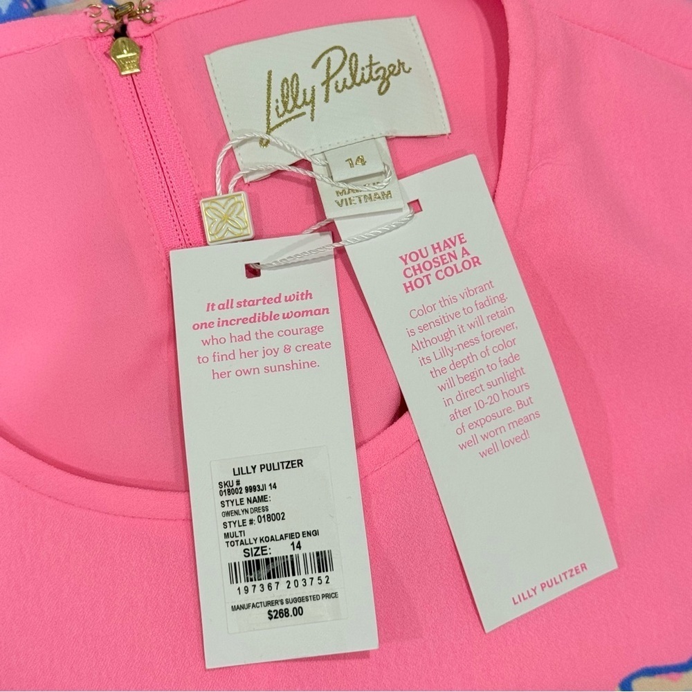 Lilly Pulitzer GWENLYN DRESS MULTI TOTALLY KOALAFIED ENGINEERED WOVEN DRESS SZ14 - Picture 11 of 14